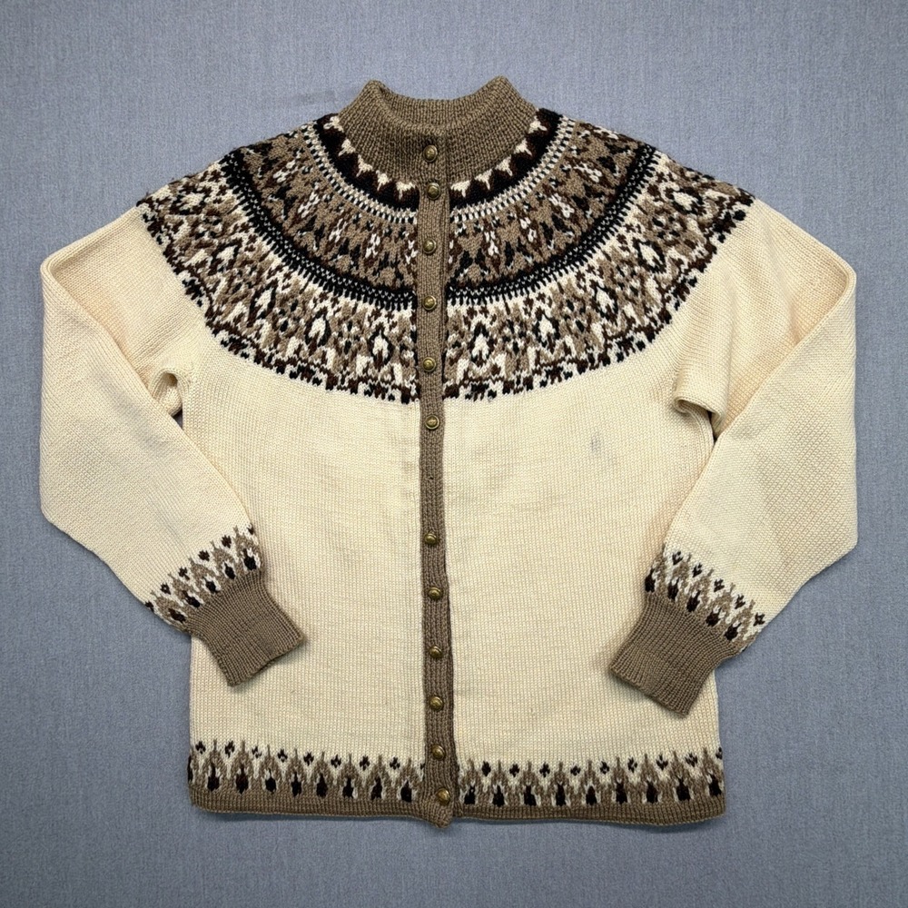 Vintage Hand‎ Knit Wool Fair Isle Sweater Women's Handmade Nordic Icelandic